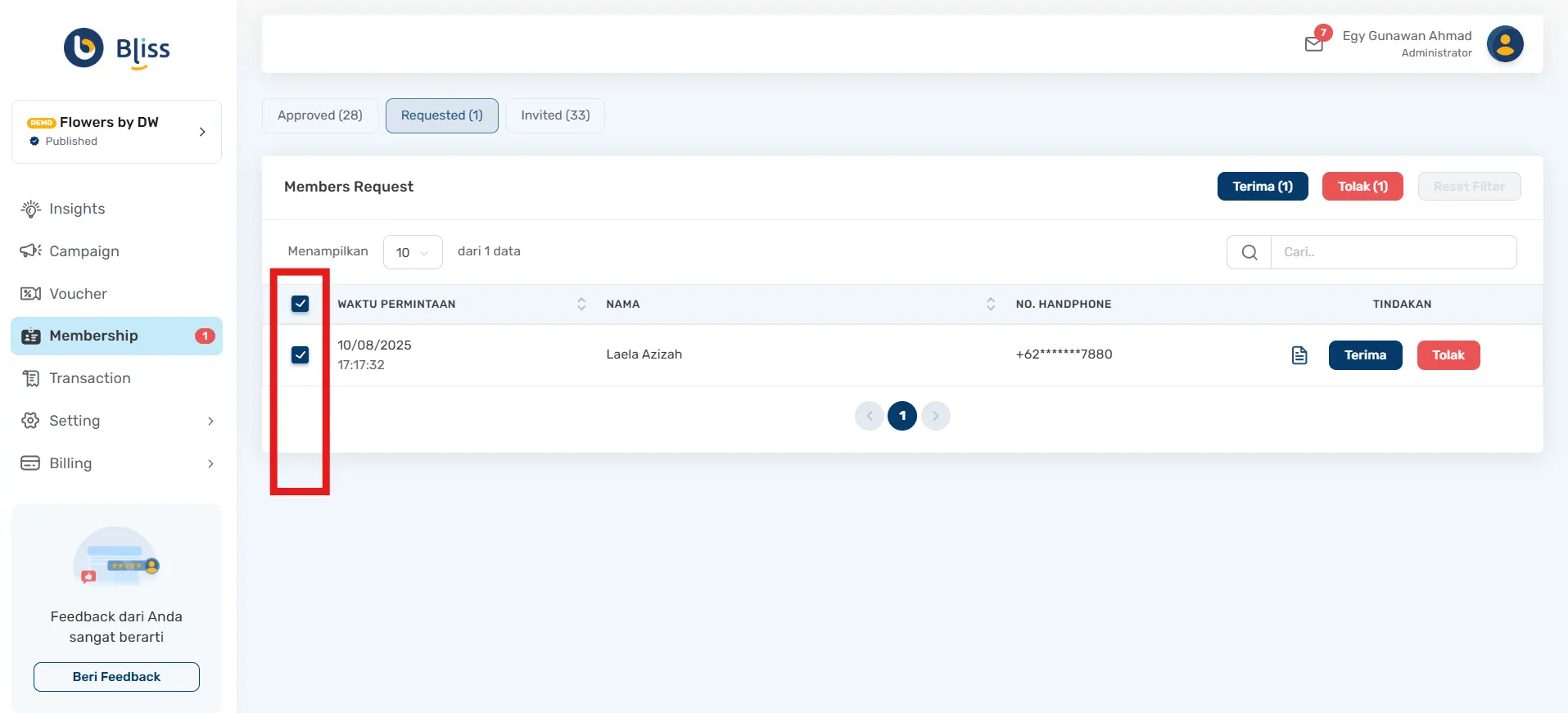 Mengelola membership Bliss